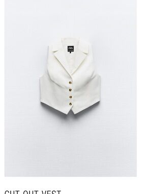 Zara White Sleeveless Linen-Blend Button Vest with Tie Back